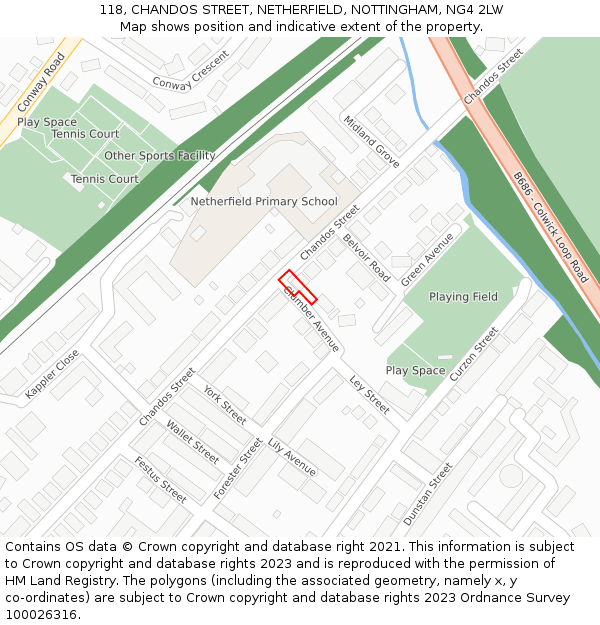 118, CHANDOS STREET, NETHERFIELD, NOTTINGHAM, NG4 2LW: Location map and indicative extent of plot