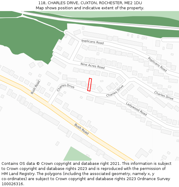118, CHARLES DRIVE, CUXTON, ROCHESTER, ME2 1DU: Location map and indicative extent of plot