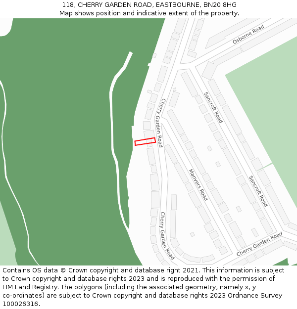 118, CHERRY GARDEN ROAD, EASTBOURNE, BN20 8HG: Location map and indicative extent of plot