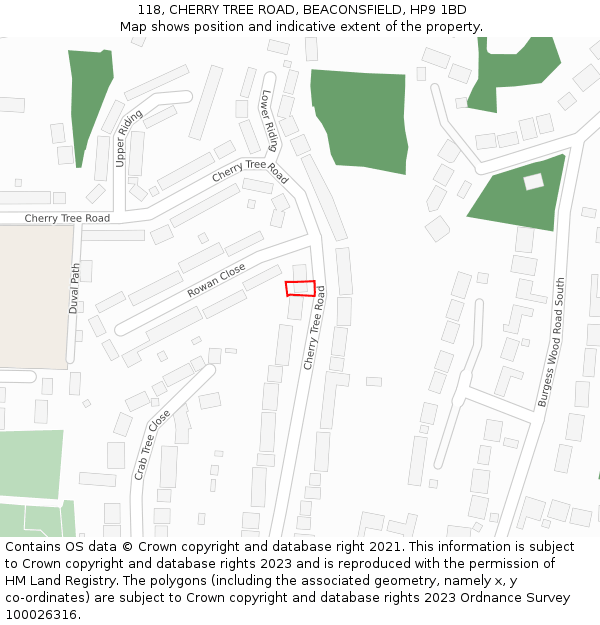 118, CHERRY TREE ROAD, BEACONSFIELD, HP9 1BD: Location map and indicative extent of plot