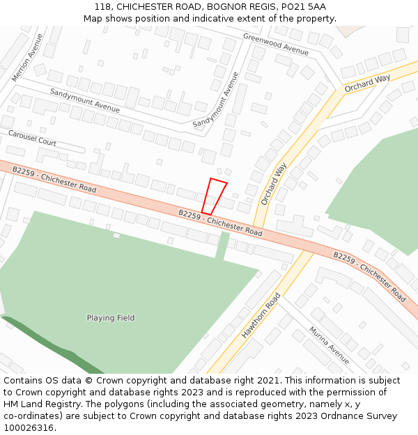 118, CHICHESTER ROAD, BOGNOR REGIS, PO21 5AA: Location map and indicative extent of plot