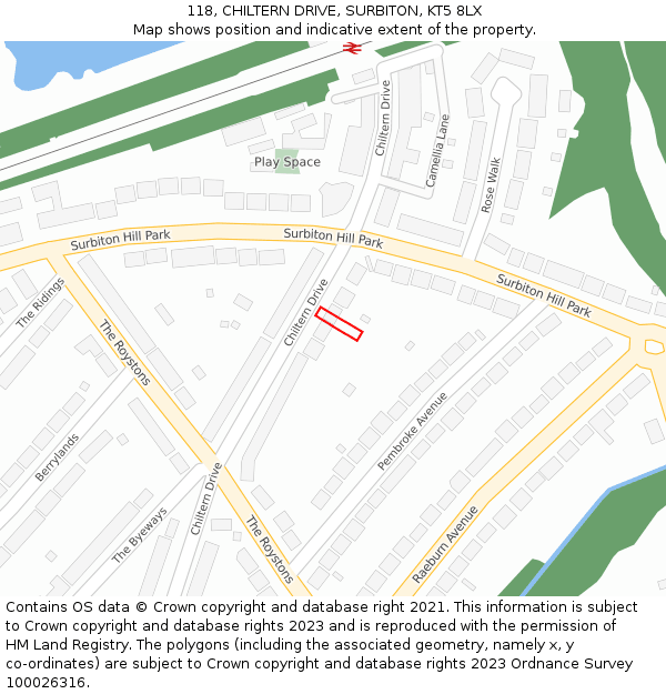 118, CHILTERN DRIVE, SURBITON, KT5 8LX: Location map and indicative extent of plot