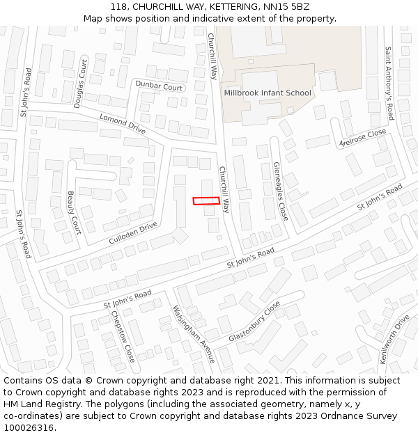 118, CHURCHILL WAY, KETTERING, NN15 5BZ: Location map and indicative extent of plot