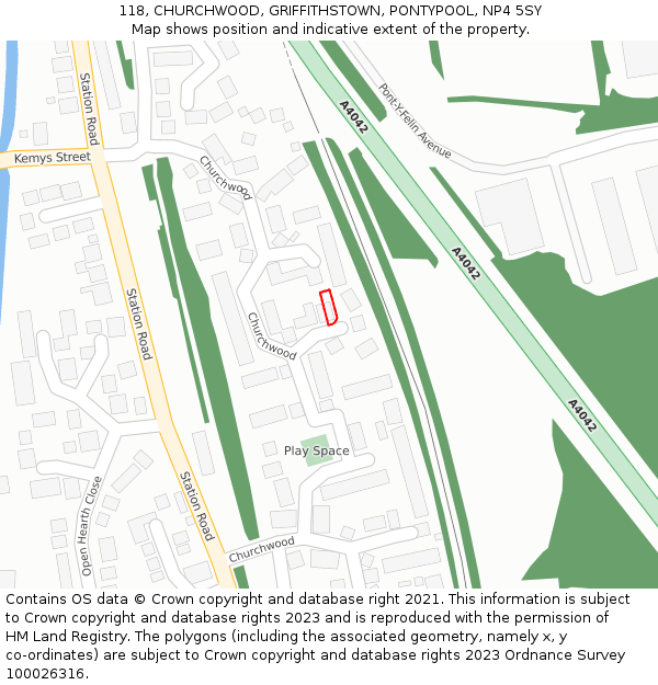 118, CHURCHWOOD, GRIFFITHSTOWN, PONTYPOOL, NP4 5SY: Location map and indicative extent of plot