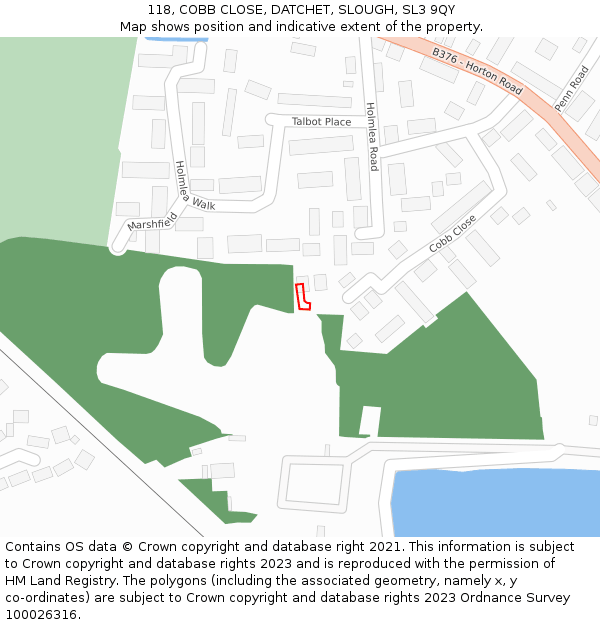 118, COBB CLOSE, DATCHET, SLOUGH, SL3 9QY: Location map and indicative extent of plot