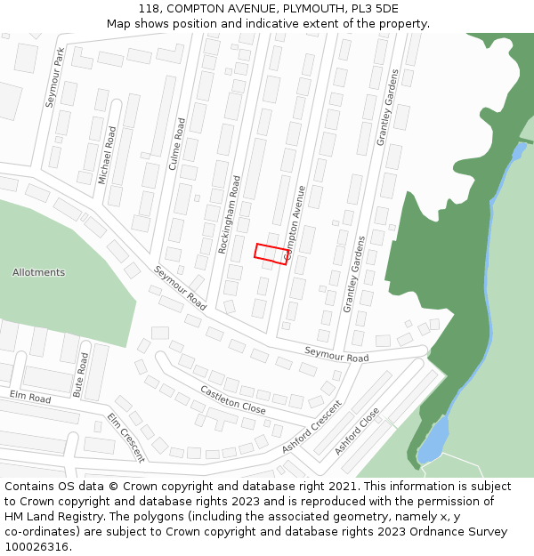 118, COMPTON AVENUE, PLYMOUTH, PL3 5DE: Location map and indicative extent of plot