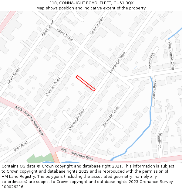 118, CONNAUGHT ROAD, FLEET, GU51 3QX: Location map and indicative extent of plot