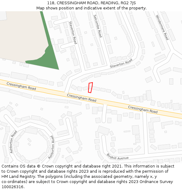 118, CRESSINGHAM ROAD, READING, RG2 7JS: Location map and indicative extent of plot