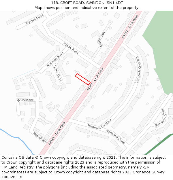 118, CROFT ROAD, SWINDON, SN1 4DT: Location map and indicative extent of plot