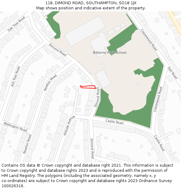 118, DIMOND ROAD, SOUTHAMPTON, SO18 1JX: Location map and indicative extent of plot