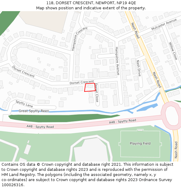118, DORSET CRESCENT, NEWPORT, NP19 4QE: Location map and indicative extent of plot