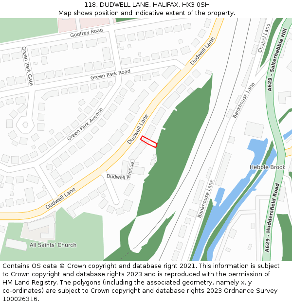 118, DUDWELL LANE, HALIFAX, HX3 0SH: Location map and indicative extent of plot