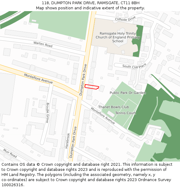 118, DUMPTON PARK DRIVE, RAMSGATE, CT11 8BH: Location map and indicative extent of plot