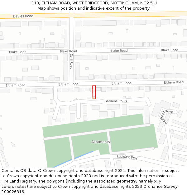 118, ELTHAM ROAD, WEST BRIDGFORD, NOTTINGHAM, NG2 5JU: Location map and indicative extent of plot