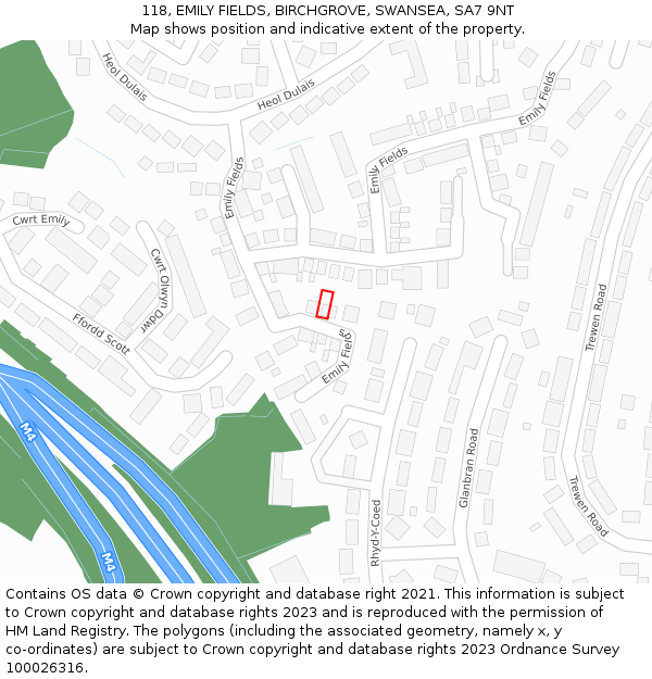 118, EMILY FIELDS, BIRCHGROVE, SWANSEA, SA7 9NT: Location map and indicative extent of plot