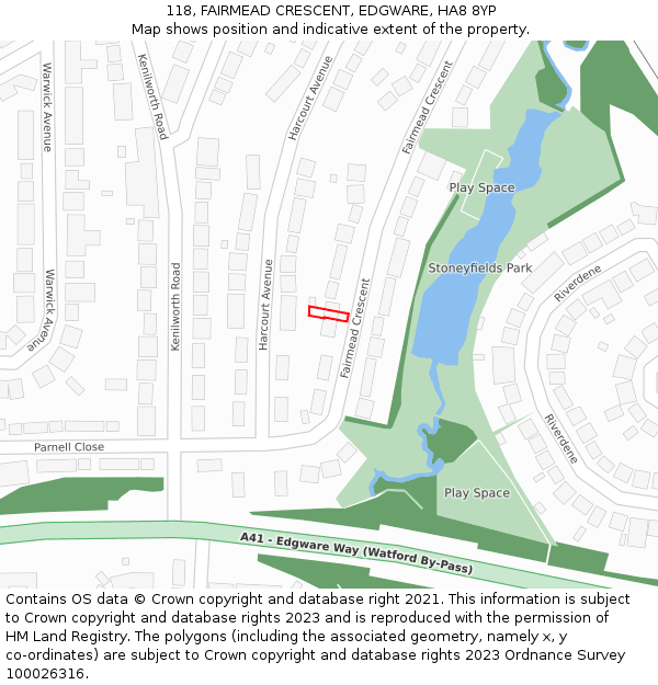 118, FAIRMEAD CRESCENT, EDGWARE, HA8 8YP: Location map and indicative extent of plot