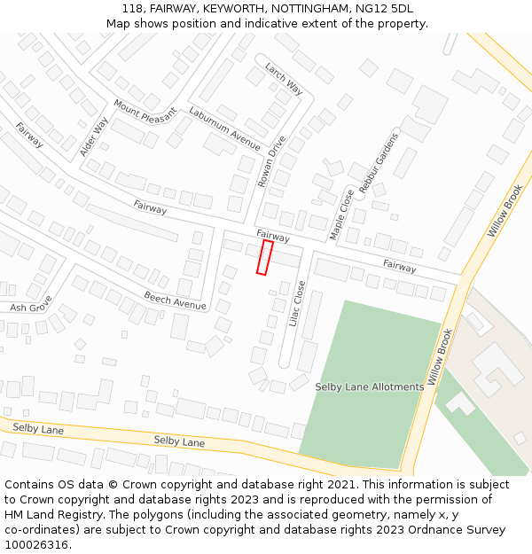 118, FAIRWAY, KEYWORTH, NOTTINGHAM, NG12 5DL: Location map and indicative extent of plot