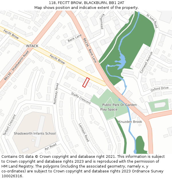 118, FECITT BROW, BLACKBURN, BB1 2AT: Location map and indicative extent of plot