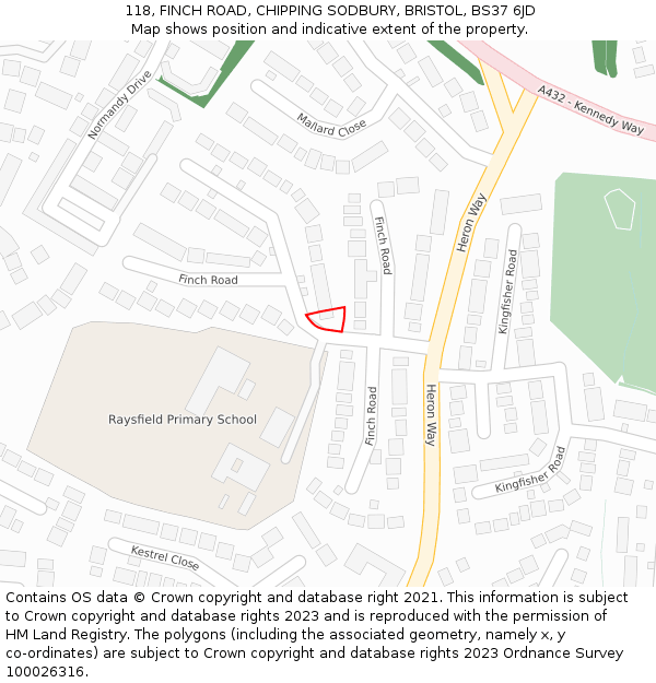 118, FINCH ROAD, CHIPPING SODBURY, BRISTOL, BS37 6JD: Location map and indicative extent of plot