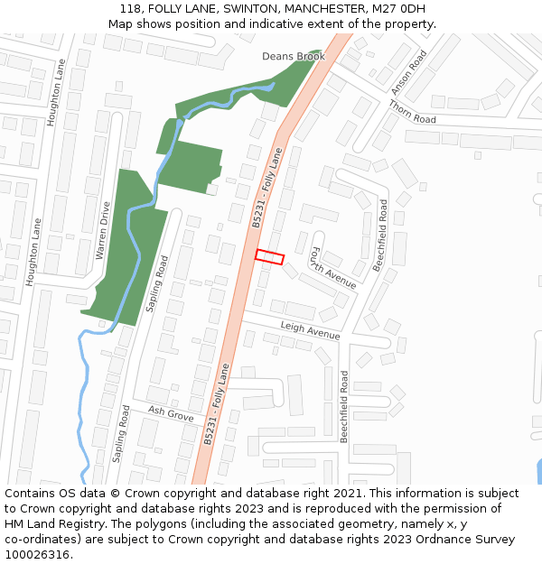 118, FOLLY LANE, SWINTON, MANCHESTER, M27 0DH: Location map and indicative extent of plot