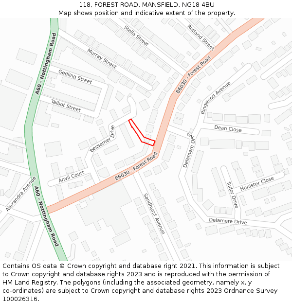 118, FOREST ROAD, MANSFIELD, NG18 4BU: Location map and indicative extent of plot