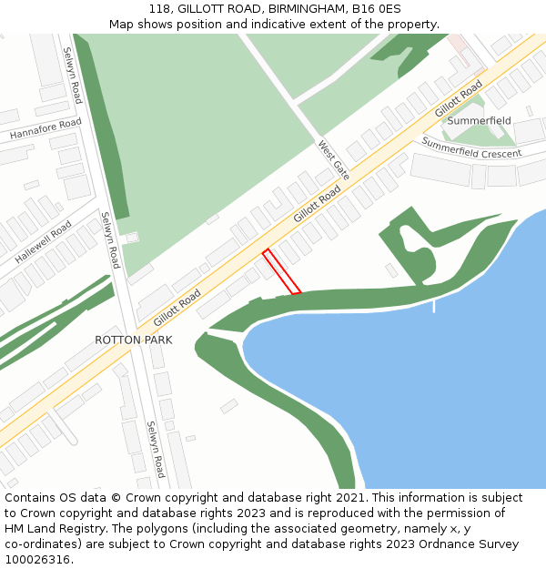 118, GILLOTT ROAD, BIRMINGHAM, B16 0ES: Location map and indicative extent of plot