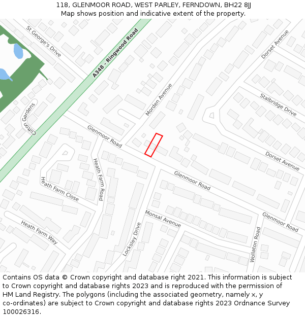 118, GLENMOOR ROAD, WEST PARLEY, FERNDOWN, BH22 8JJ: Location map and indicative extent of plot