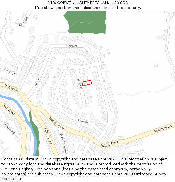 118, GORWEL, LLANFAIRFECHAN, LL33 0DR: Location map and indicative extent of plot