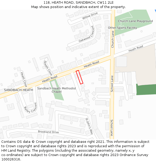 118, HEATH ROAD, SANDBACH, CW11 2LE: Location map and indicative extent of plot