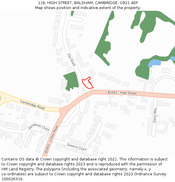 118, HIGH STREET, BALSHAM, CAMBRIDGE, CB21 4EP: Location map and indicative extent of plot