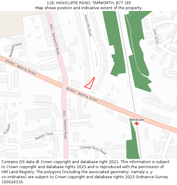 118, HIGHCLIFFE ROAD, TAMWORTH, B77 1EF: Location map and indicative extent of plot