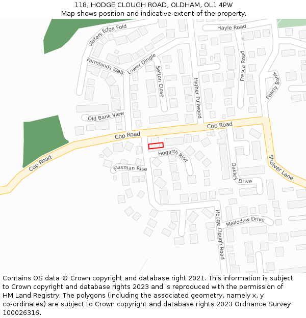 118, HODGE CLOUGH ROAD, OLDHAM, OL1 4PW: Location map and indicative extent of plot