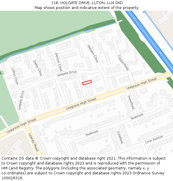 118, HOLGATE DRIVE, LUTON, LU4 0XD: Location map and indicative extent of plot