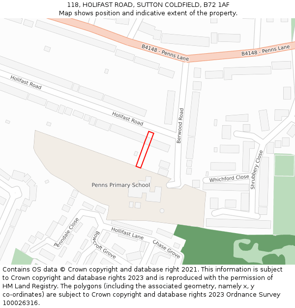 118, HOLIFAST ROAD, SUTTON COLDFIELD, B72 1AF: Location map and indicative extent of plot