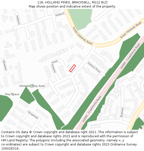 118, HOLLAND PINES, BRACKNELL, RG12 8UZ: Location map and indicative extent of plot