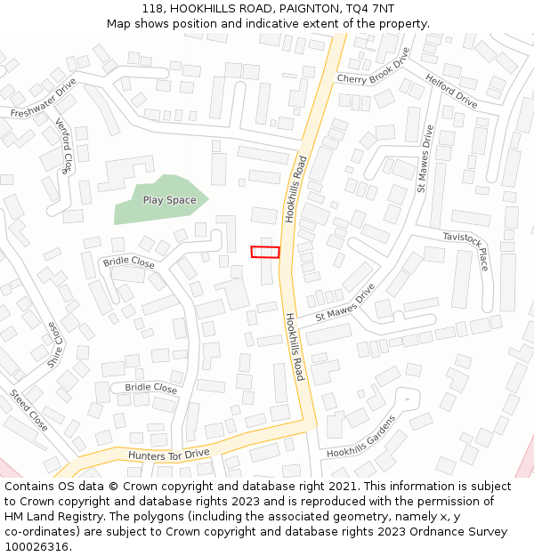 118, HOOKHILLS ROAD, PAIGNTON, TQ4 7NT: Location map and indicative extent of plot