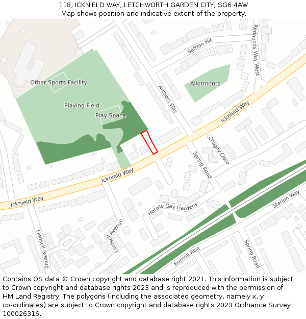 118, ICKNIELD WAY, LETCHWORTH GARDEN CITY, SG6 4AW: Location map and indicative extent of plot