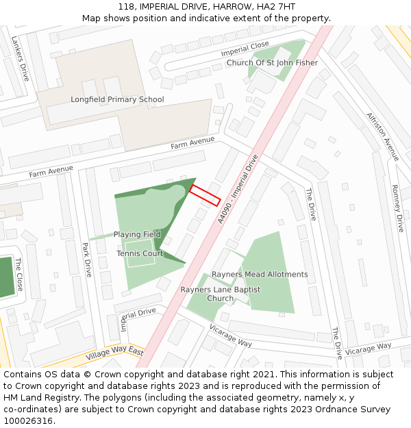 118, IMPERIAL DRIVE, HARROW, HA2 7HT: Location map and indicative extent of plot