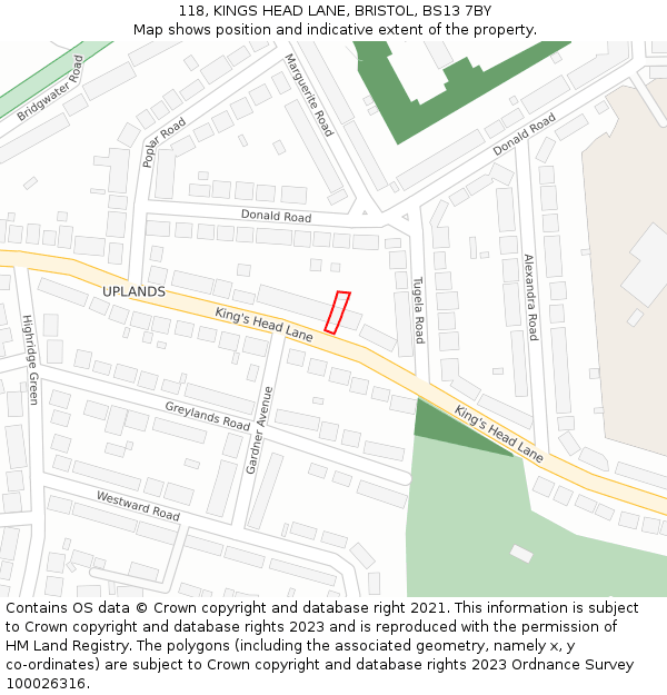 118, KINGS HEAD LANE, BRISTOL, BS13 7BY: Location map and indicative extent of plot