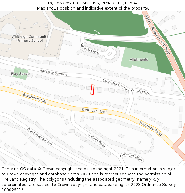 118, LANCASTER GARDENS, PLYMOUTH, PL5 4AE: Location map and indicative extent of plot