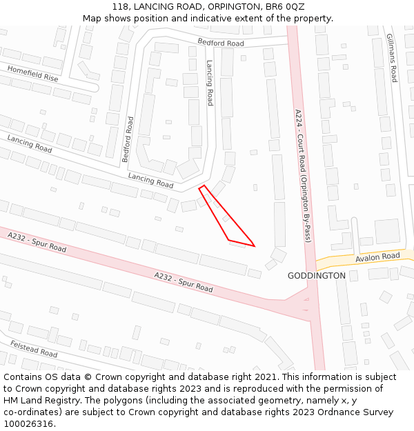 118, LANCING ROAD, ORPINGTON, BR6 0QZ: Location map and indicative extent of plot