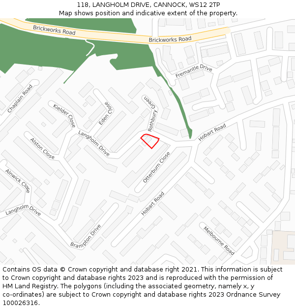 118, LANGHOLM DRIVE, CANNOCK, WS12 2TP: Location map and indicative extent of plot