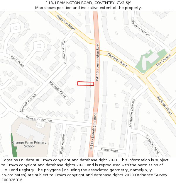 118, LEAMINGTON ROAD, COVENTRY, CV3 6JY: Location map and indicative extent of plot