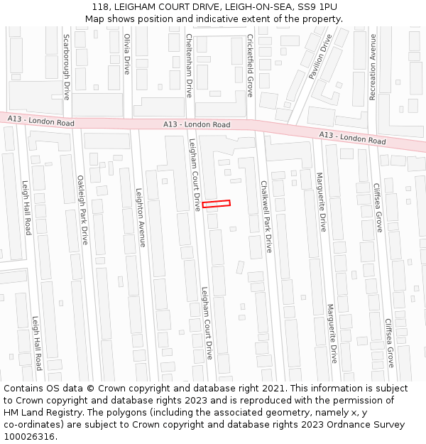 118, LEIGHAM COURT DRIVE, LEIGH-ON-SEA, SS9 1PU: Location map and indicative extent of plot