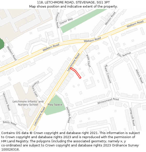 118, LETCHMORE ROAD, STEVENAGE, SG1 3PT: Location map and indicative extent of plot