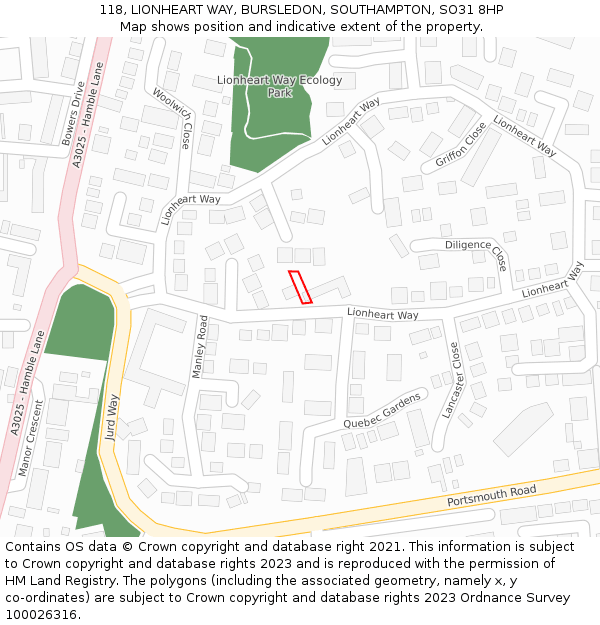 118, LIONHEART WAY, BURSLEDON, SOUTHAMPTON, SO31 8HP: Location map and indicative extent of plot