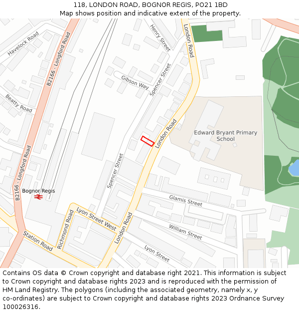 118, LONDON ROAD, BOGNOR REGIS, PO21 1BD: Location map and indicative extent of plot