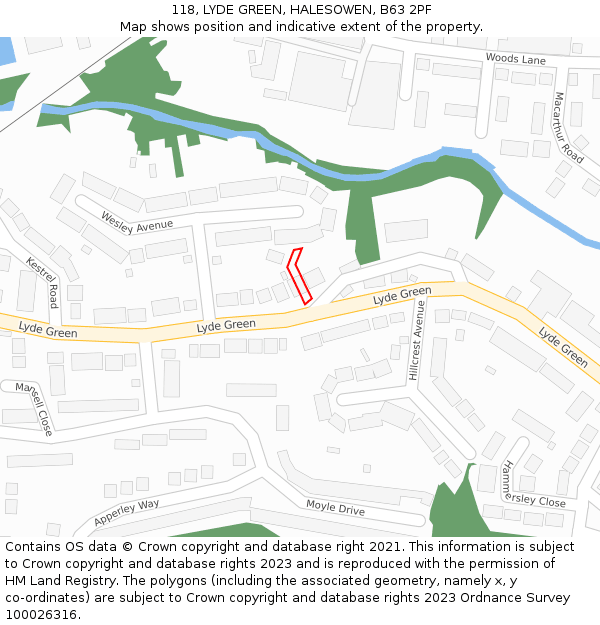 118, LYDE GREEN, HALESOWEN, B63 2PF: Location map and indicative extent of plot
