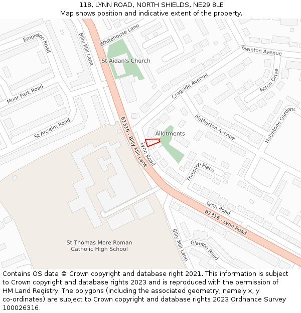 118, LYNN ROAD, NORTH SHIELDS, NE29 8LE: Location map and indicative extent of plot