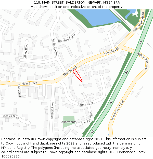 118, MAIN STREET, BALDERTON, NEWARK, NG24 3PA: Location map and indicative extent of plot